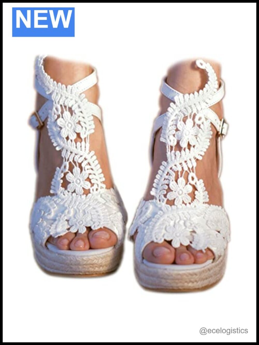 Platform Wedge Sandals PU Leather Woven Jute Sole Open Toe Ankle Strap Wedding